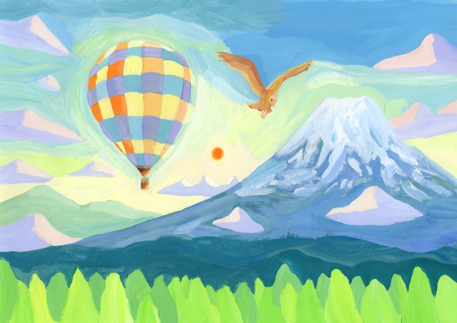 鷹と気球と富士